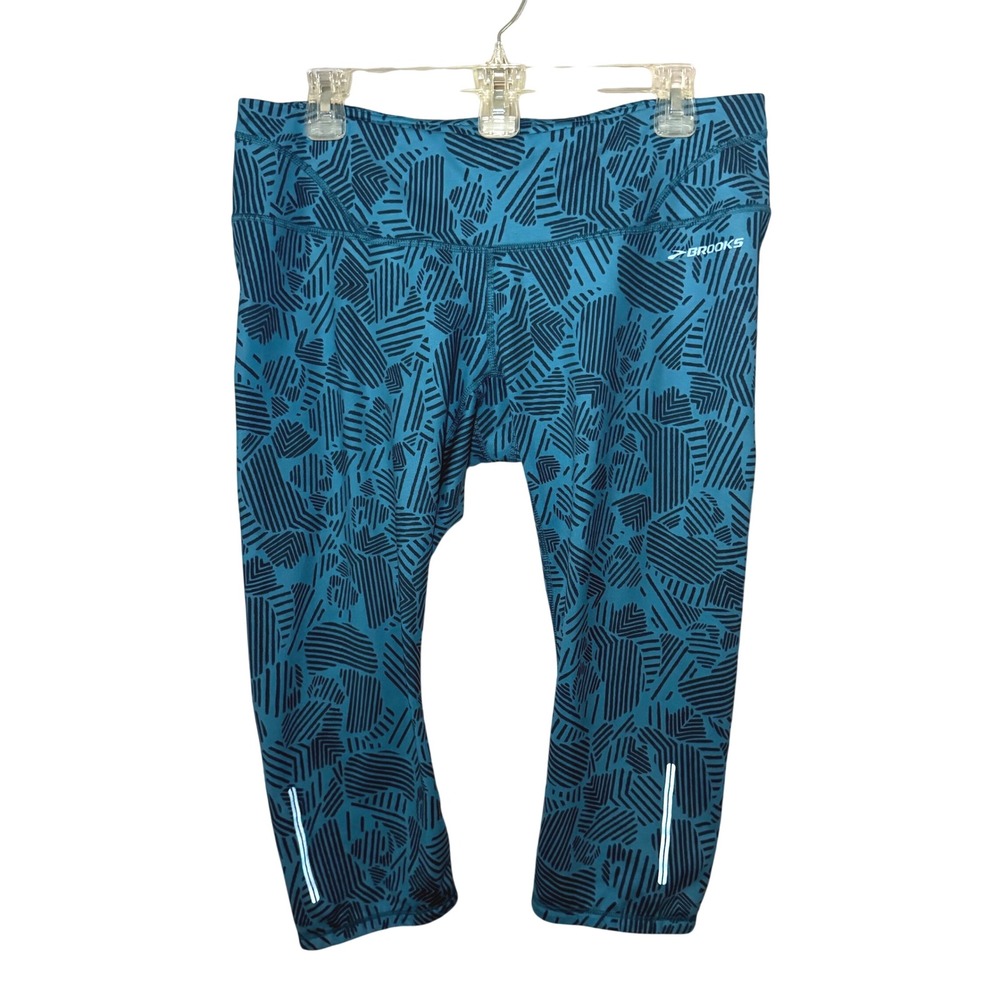 Brooks Leggings Women XL Blue Geometric Equilibrium Running Crop Capri 220610